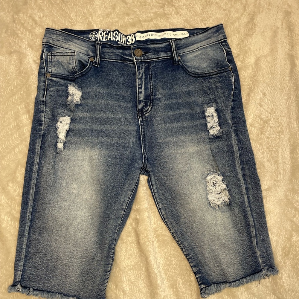 Reason‎ Blue Distressed Men’s Denim Shorts